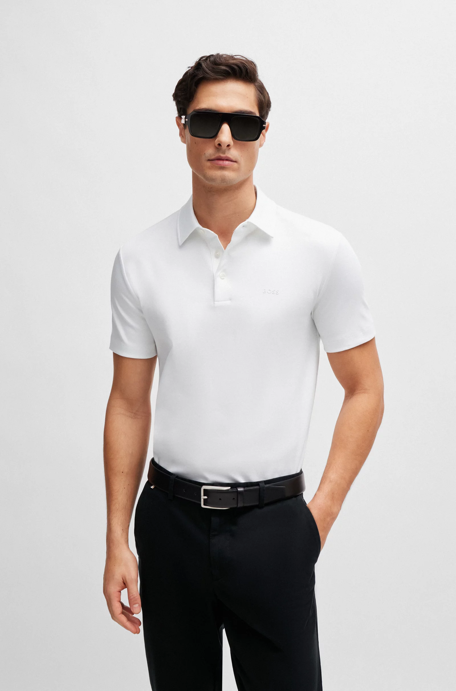 Hugo Boss Interlock-Cotton Slim-Fit Polo Shirt With Rubberised Logo - Image 2